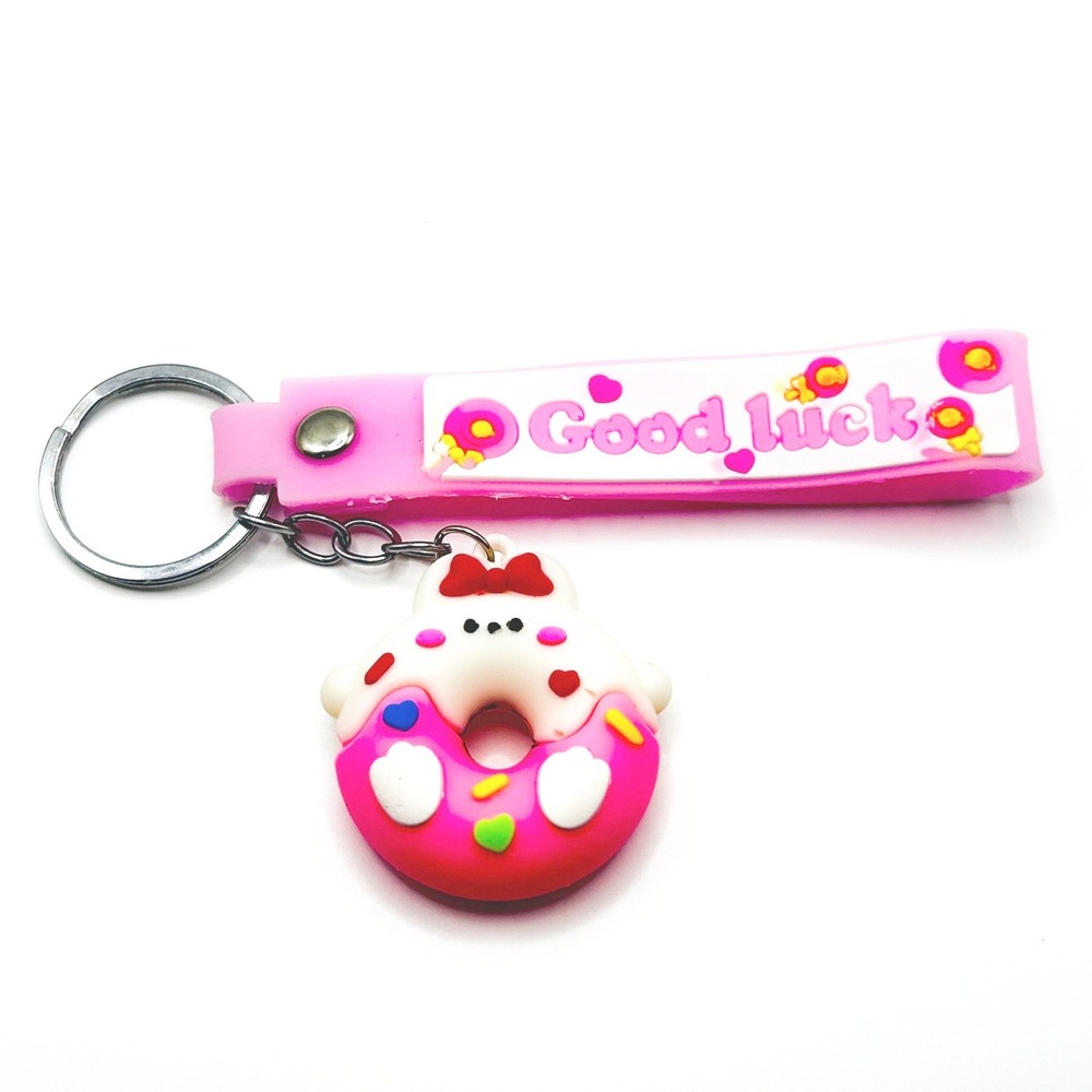Bunny Donut Keychain Unisex OS Pink Good Luck Silicone Charm Toy Collectible